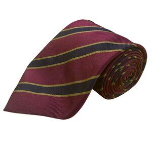 Ben Silver Mens Burgundy/Gold/Navy Silk Striped Handmade Tie